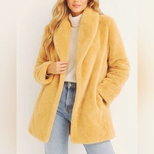 Avec Les Filles Faux Fur Shawl Collar Coat - Mustard Yellow - Small - NWT